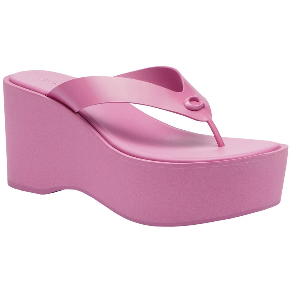 COACH Women's Sculpted Platform "C" Logo Leather Flip Flop - Picture 15 of 16